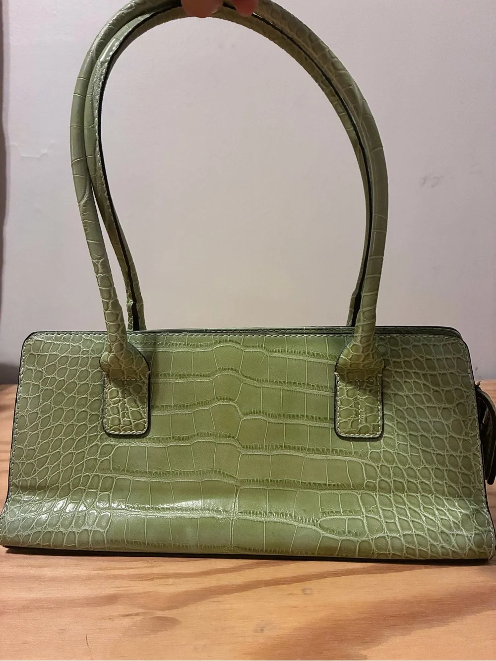 Tommy Hilfiger Women’s Croc-Embossed Olive Green Handbag